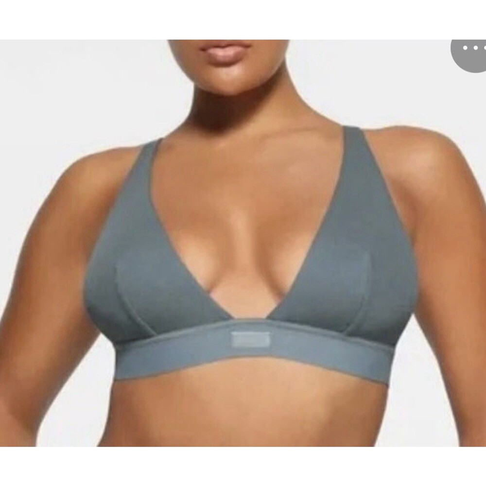 Skims Cotton Rib Plunge Bralette Sz 2X Kyanite Triangle Sleepwear Comfy